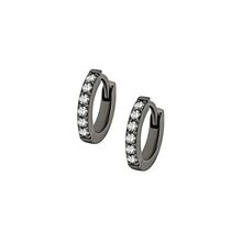 Grey/Black Steel Huggies Hoop Earrings - Cubic Zirconia