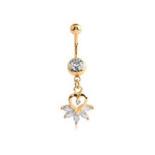 Gold Steel Double Jewelled Belly Bar - Heart and Marquise Jewells