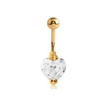 Gold Steel Double Jewelled Belly Ring - Cubic Zirconia Heart Jewellery Charm 14 Gauge - 10mm