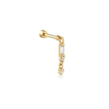 Gold Steel Labret Baguette Dangle Charm - Cubic Zirconia