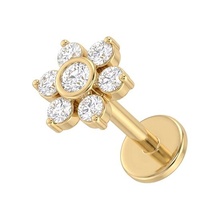Gold Titanium - Cubic Zirconia Blossom - Threadless 18G - 7mm Flatback Stud