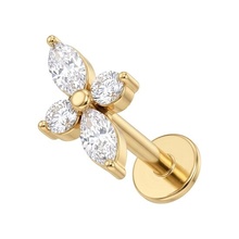 Gold Titanium - Cubic Zirconia Pointed Flower - Threadless 18G - 7mm Flatback Stud