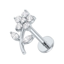 Titanium -  Cubic Zirconia Flower Stem - Threadless 18G - 7mm Flatback Stud