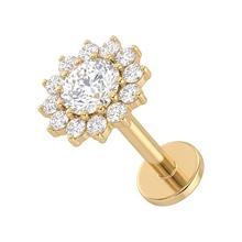 Gold Titanium - Cubic Zirconia Sunflower - Threadless 18G - 7mm Flatback Stud