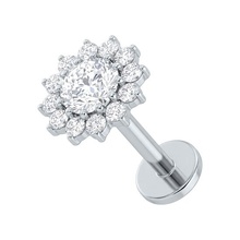 Titanium -  Cubic Zirconia Sunflower - Threadless 18G - 7mm Flatback Stud