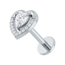 Titanium - Cubic Zirconia Dual Heart - Threadless 18G - 7mm Flatback Stud