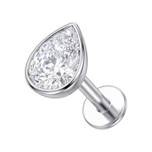 Titanium - Cubic Zirconia Drop Pendant - Threadless 18G - 7mm Flatback Stud