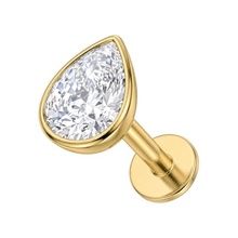 Gold Titanium - Cubic Zirconia Drop Pendant  - Threadless 18G - 7mm Flatback Stud