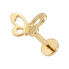 Gold Titanium - Butterfly Outline - Threadless 18G - 7mm Flatback Stud