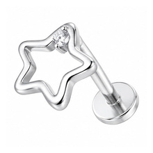 Titanium - Cubic Zirconia Open Star - Threadless 18G - 7mm Flatback Stud