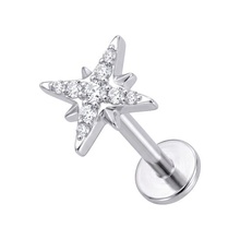 Titanium - Cubic Zirconia Eight Pointed Star - Threadless 18G - 7mm Flatback Stud