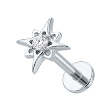 Titanium - Cubic Zirconia Lotus Star - Threadless 18G - 7mm Flatback Stud