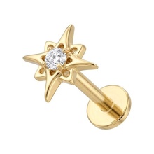 Gold Titanium - Cubic Zirconia Lotus Star - Threadless 18G - 7mm Flatback Stud