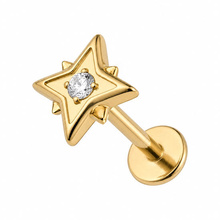 Gold Titanium - Cubic Zirconia Fire Star - Threadless 18G - 7mm Post