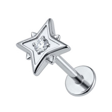 Titanium - Cubic Zirconia Fire Star - Threadless 18G - 7mm Flatback Stud