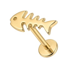 Gold Titanium - Fishbone - Threadless 18G - 7mm Flatback Stud