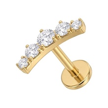 Gold Titanium - Cubic Zirconia Tiara - Threadless 18G - 7mm Flatback Stud