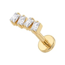 Gold Titanium - Cubic Zirconia Studded Rectangle - Threadless 18G - 7mm Flatback Stud