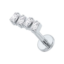 Titanium - Cubic Zirconia Studded Rectangle - Threadless 18G - 7mm Flatback Stud