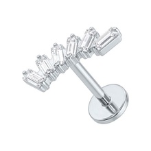Titanium - Cubic Zirconia Curved Cluster - Threadless 18G - 7mm Flatback Stud