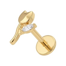 Gold Titanium - Cubic Zirconia Rose - Threadless 18G - 7mm Flatback Stud