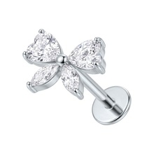Titanium - Cubic Zirconia Crystal Bow - Threadless 18G - 7mm Flatback Stud