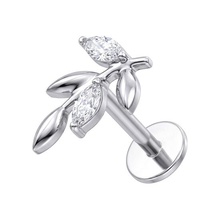 Titanium - Cubic Zirconia Olive Branch  - Threadless 18G - 7mm Flatback Stud