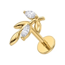 Gold Titanium - Cubic Zirconia Olive Branch  - Threadless 18G - 7mm Flatback Stud