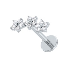 Titanium - Cubic Zirconia Flower Trio - Threadless 18G - 7mm Flatback Stud
