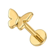 Gold Titanium - Butterfly - Threadless 18G - 7mm Flatback Stud