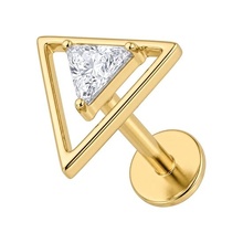 Gold Titanium - Cubic Zirconia Arrow - Threadless 18G - 7mm Flatback Stud