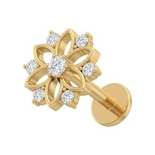 Gold Titanium - Cubic Zirconia Flower Cluster - Threadless 18G - 7mm Flatback Stud