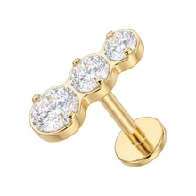 Gold Titanium - Cubic Zirconia Circle Cluster - Threadless 18G - 7mm Flatback Stud