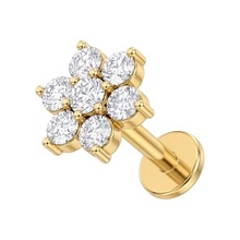 Gold Titanium - Cubic Zirconia Plum Blossom - Threadless 18G - 7mm Flatback Stud
