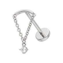 Titanium - Cubic Zirconia Curved Bar Pendant - Threadless 18G - 7mm Flatback Stud