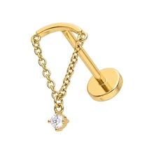 Gold Titanium - Cubic Zirconia Curved Bar Pendant - Threadless 18G - 7mm Flatback Stud
