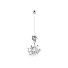 PTFE Belly Bar for Pregnancy - Crystal Little Baby Charm 14 Gauge - 30mm