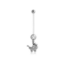 PTFE Pregnancy Belly Bar - Crystal Pram Jewellery Charm 14 Gauge - 30mm