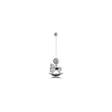 PTFE Pregnancy Belly Bar - Crystal Rocking horse Jewellery Charm 14 Gauge - 30mm