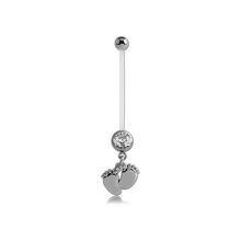 PTFE Belly Bar for Pregnancy - Crystal Baby Feet Charm 14 Gauge - 30mm