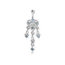 Surgical Steel Belly Bar - Heart and Hanging Gems