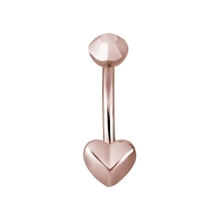 Rose Gold Steel Belly Faceted Heart Banana with Faceted Top Ball 14 GA