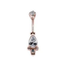 Rose Gold Steel Belly Ring - Cubic Zirconia Pear Cluster