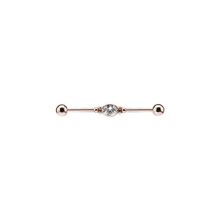 Rose Gold Steel Industrial Barbell - Cubic Zirconia Oval