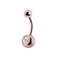 Rose Gold Steel Double Jewelled Belly Ring