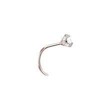 Rose Gold Steel Pigtail Nose Stud - Cubic Zirconia Claw Setting - 2mm