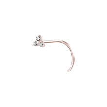 Rose Gold Steel Pigtail Trinity Nose Cubic Zirconia - 3.5mm