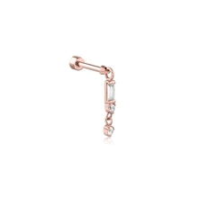 Rose Gold Steel Labret Baguette Dangle Charm - Cubic Zirconia