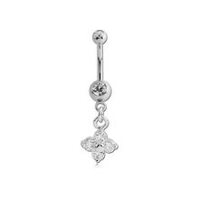 Surgical Steel Mini Belly Bar - Crystal and 4 Petal Flower Charm 14 Gauge - 10mm