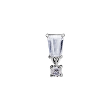 Surgical Steel Attachment for Internal Thread Labret - Tapered Baguette and Square Charm - Cubic Zirconia - 8mm